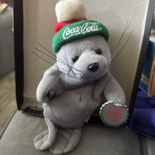 Coca-Cola Seal in Ski Cap Bean Bag Plush Stuffed Animal 0114 w/ Tags Toy