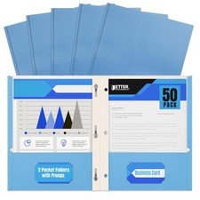 Light Blue Paper 2 Pocket Folders 3 Prongs Matte Letter Size 50 PCS