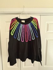 Fantastic Fawn Black Sweater With Multicolored Accents. NWT. Size M