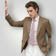 Lauren Ralph Lauren Silk Wool Blazer 44R Camel Tan Herringbone Old Money