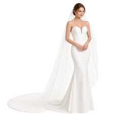 Beaded Wedding Veil, Crystal Pearl Edge Bridal Veil with Comb Off-white