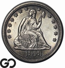 1848 Seated Liberty Quarter, Flashy Gem BU++ Better Date, Sharp Strike!
