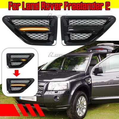 Gloss Side Air Flow Vent Fender Grille + Light for Land Rover Freelander 2 LR2