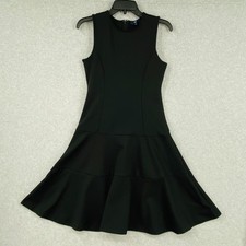 Gap Fit and Flare Dress Womens 4 Black Sleeveless Tiered Flounce Hem Midi Career