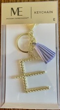 Modern Expressions Monogram Keychain "E Purple Pom Pom Tassels