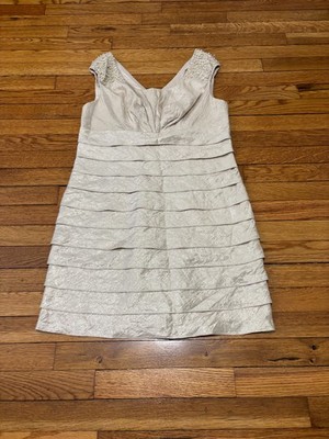 Jessica Howard Womens Dress Size 14p Petite Beige Layered Pearl Studded Shift