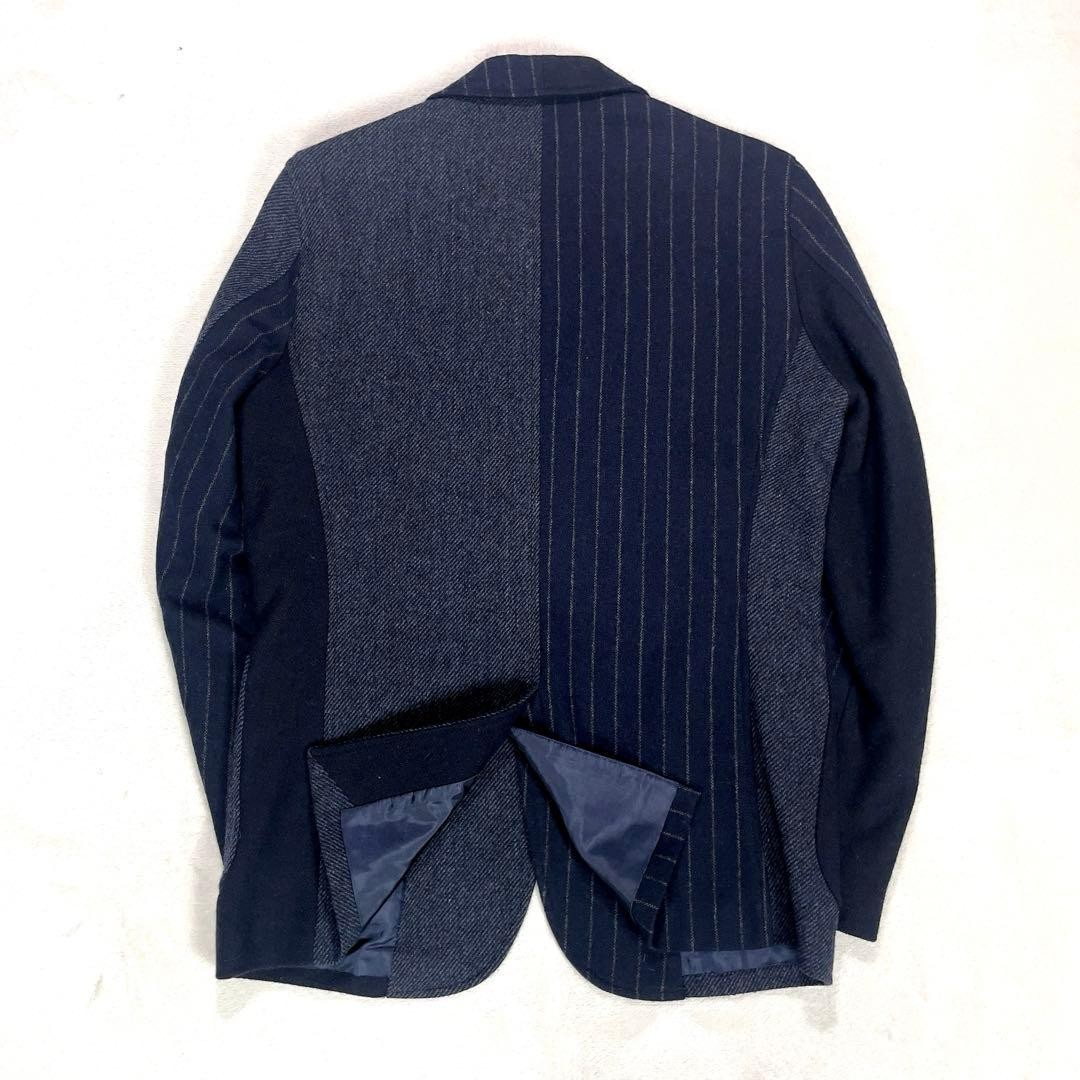 BEAMS Wool Tweed Patchwork Tailored Jacket M Navy… - image 3