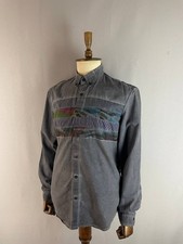 Desigual Mens Button Down Shirt Size XL Gray Patchwork Striped Long Sleeve