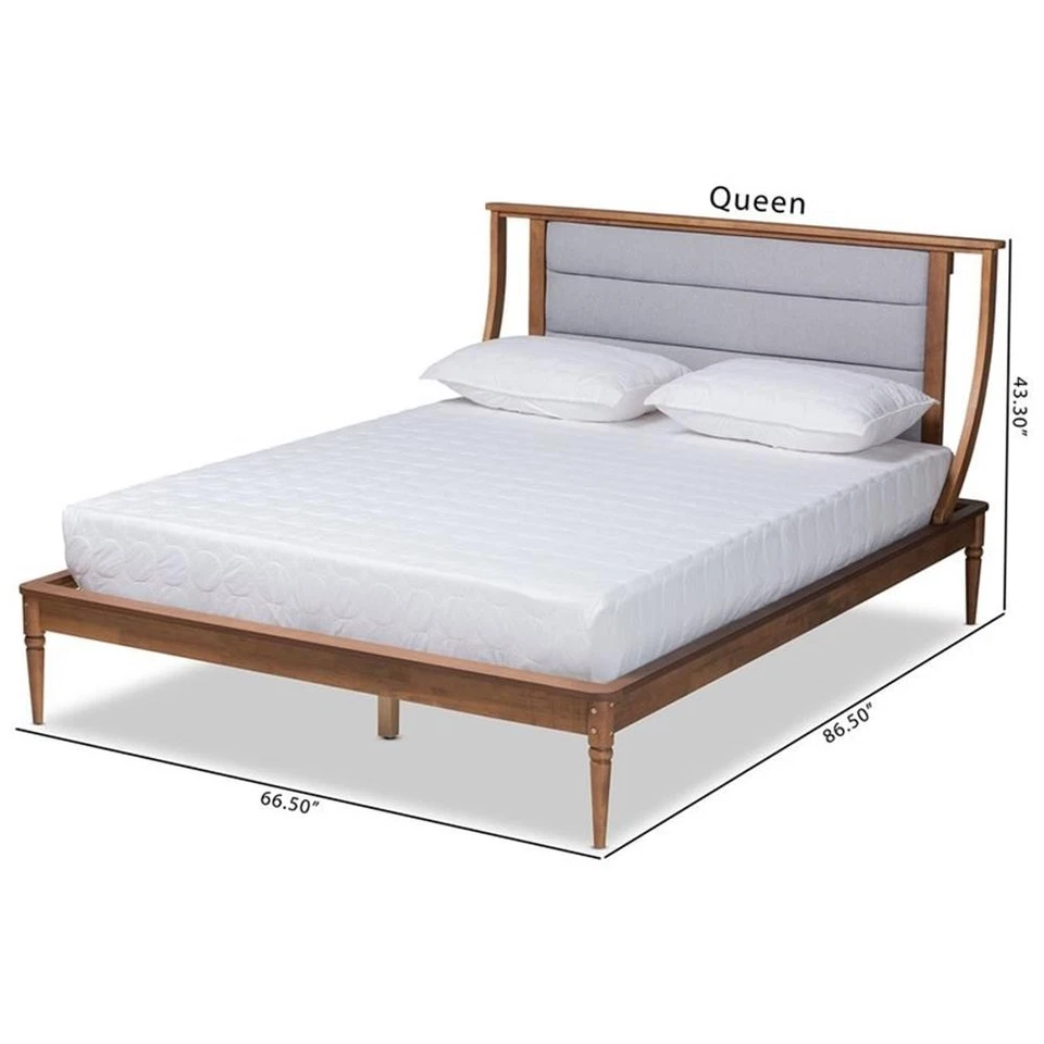 Cama plataforma tamaño king Baxton Studio Regis gris claro y marrón acabado madera Foto 2 de 4