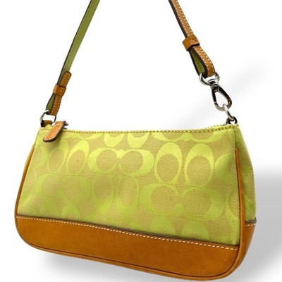 Coach Signature Demi mini Pouch Hand Bag Canvas Leather Lime Green