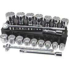 Klutch Jumbo 1in.-Drive Socket Set, 21-Pc., SAE
