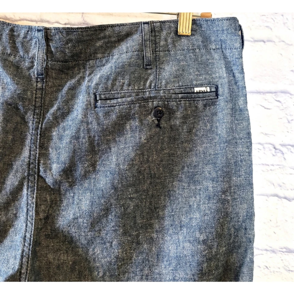 Pantalones Cortos Chinos Levi's 502 Gris Jaspeado Azul Cambray Talla 38 Lino Mezcla Algodón Foto 4 de 4