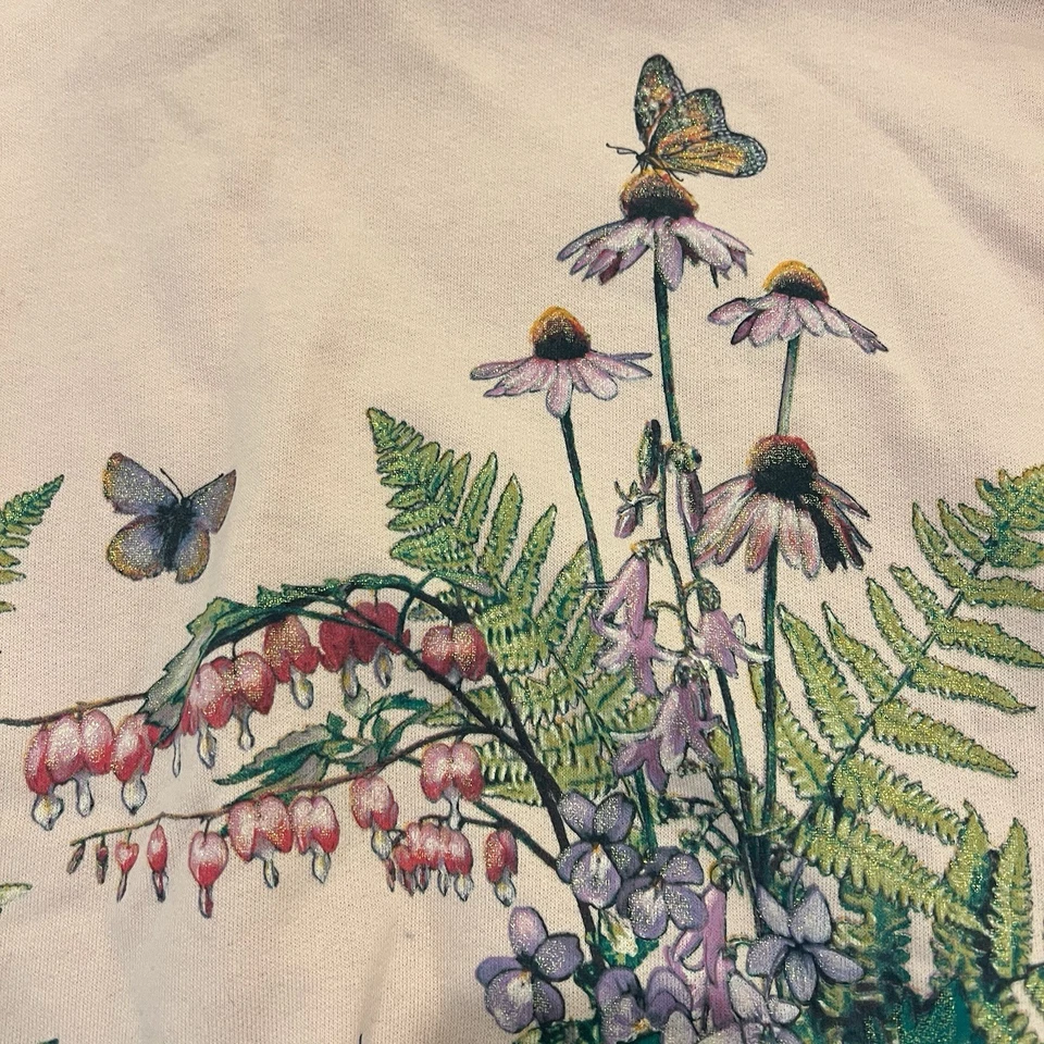 Sudadera Vintage Art Unlimited Mujer Grande Rosa Flores Mariposas Jardín Foto 4 de 4
