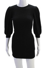 Zara Womens Ribbed Short Puff Sleeve Fitted Mini Dress Black Size S