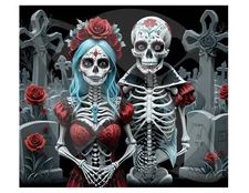 Sublimation Skeleton Couple Halloween Romance Ready To Press Heat Transfer