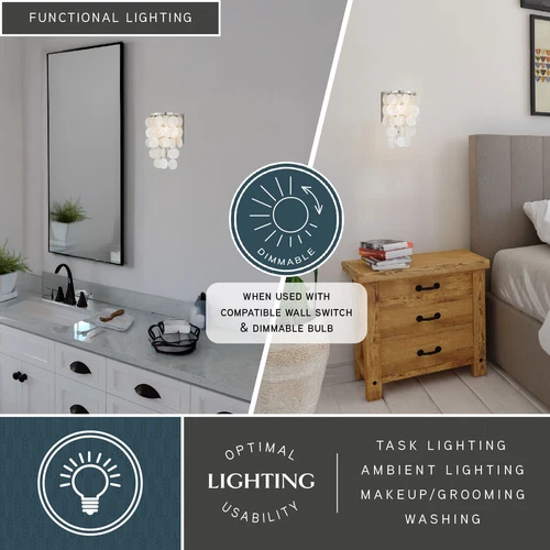 Vaxcel International W0151 Elsa Capiz Shell 1l Vanity Satin Nickel - Picture 2 of 9