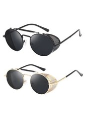 Retro Steampunk Sunglasses Round Metal Frame Unisex UV400 Mirror Outdoor Wear