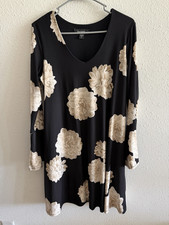 Karen Kane Black Beige Floral Fit & Flare V-Neck Bell Sleeve Dress L