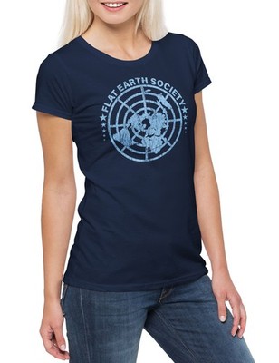 Flat Earth Society Damen T-Shirt Symbol Sign Logo Flache Erde Scheibe Schild