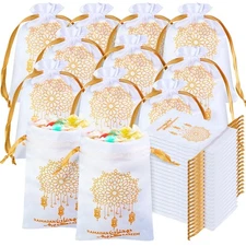 Coume 30 Pcs Eid Ramadan Mubarak Satin Gift Bags with Drawstring 5 x 7 Inch S...