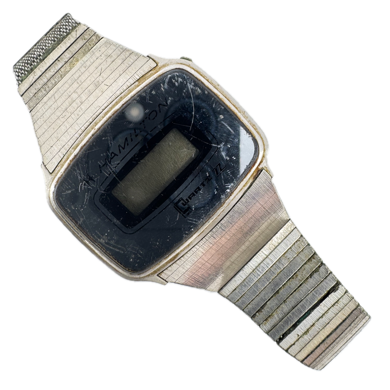 Vintage Hamilton TLQ Mirror Men's Digital LCD Wristwatch Steel & 10k White GF