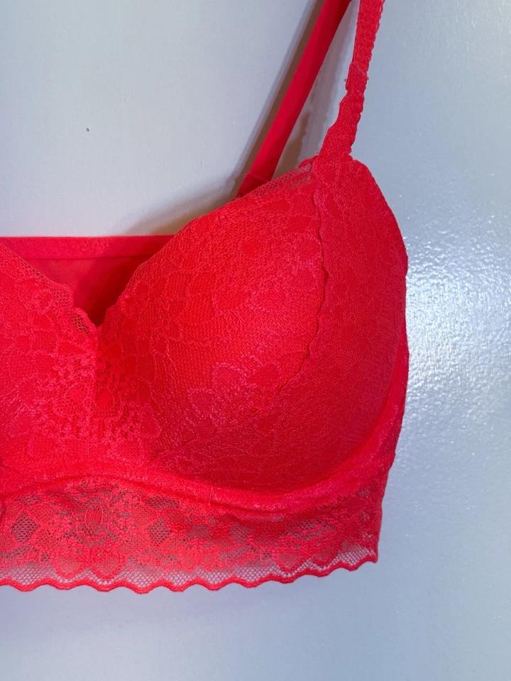 Victoria Secret 32C PINK Bralette Bra Pink Lace Push Up Add 1-2 Sizes Underwire - Image 2 of 4