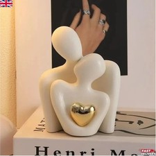 Couple Ornament - White Love Statue with Gold Heart - Home Decor Gift