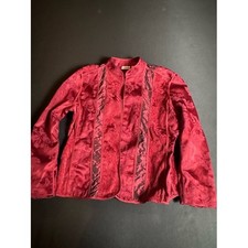 Chico's Red Jacquard Floral Textured Blazer Jacket Size 2 Professional Preppy