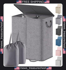 Laundry Hamper with Lid and Removable Bags, Gray, 136L Capacity