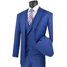 BIG  TALL Men's Blue Glen Plaid 3pc 2-Button Modern Suit w/ Peak Lapel NWT