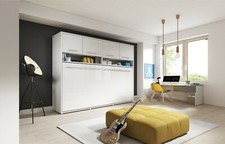 Horizontal Hidden Fold Away Pull Out Murphy Wall Bed Storage 120cm White Gloss