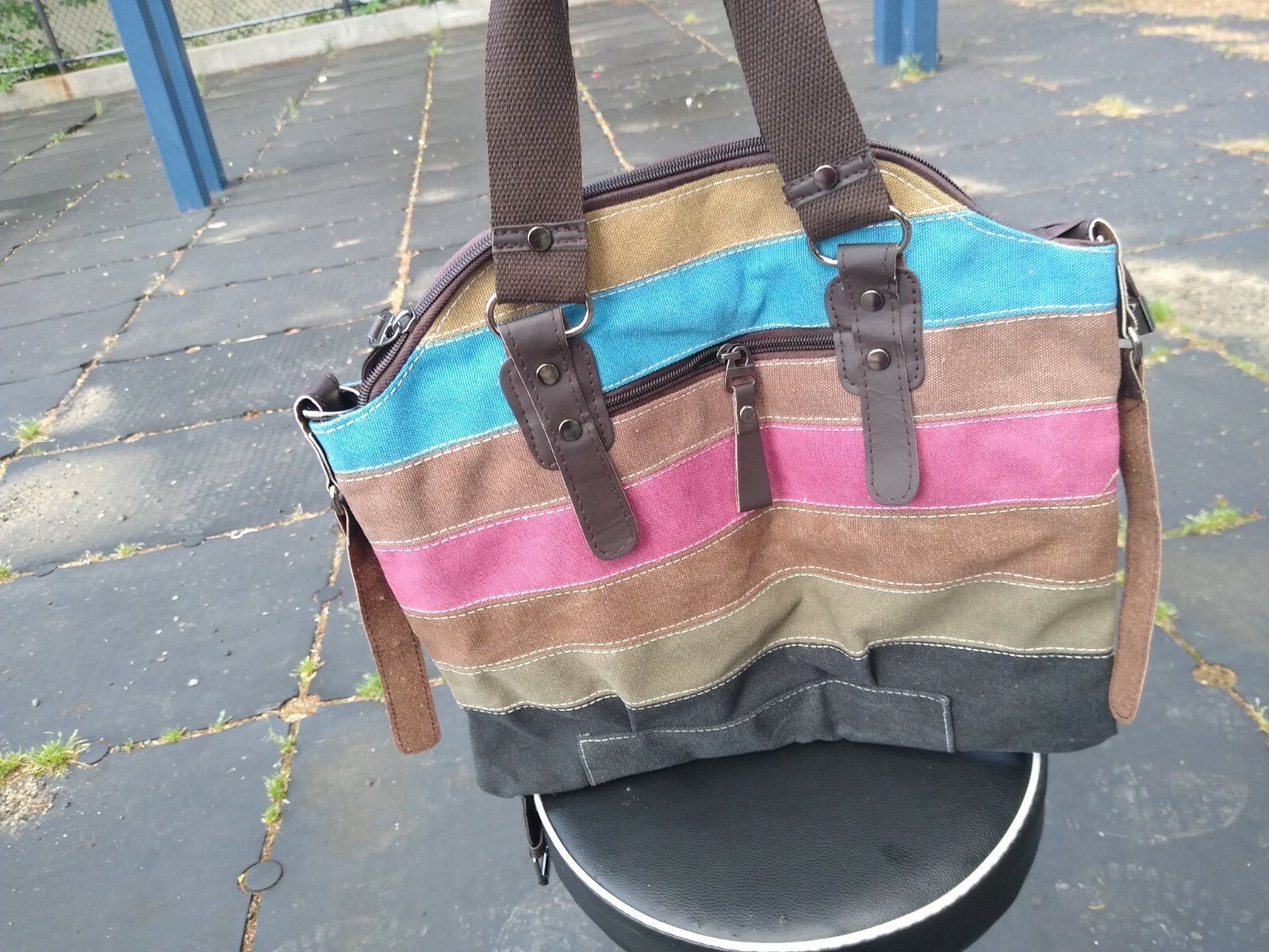 handbag fabric canvas striped sturdy roomy bag-image