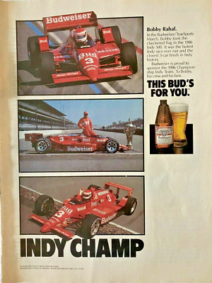 Bobby Rahal Championship Indy Team Budweiser Vintage 1986 Print Ad