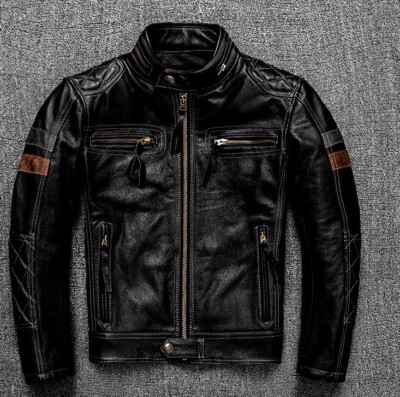 Men’s Bomber Slim Fit Vintage Distressed Black Real Leather Winter Jacket  Coat
