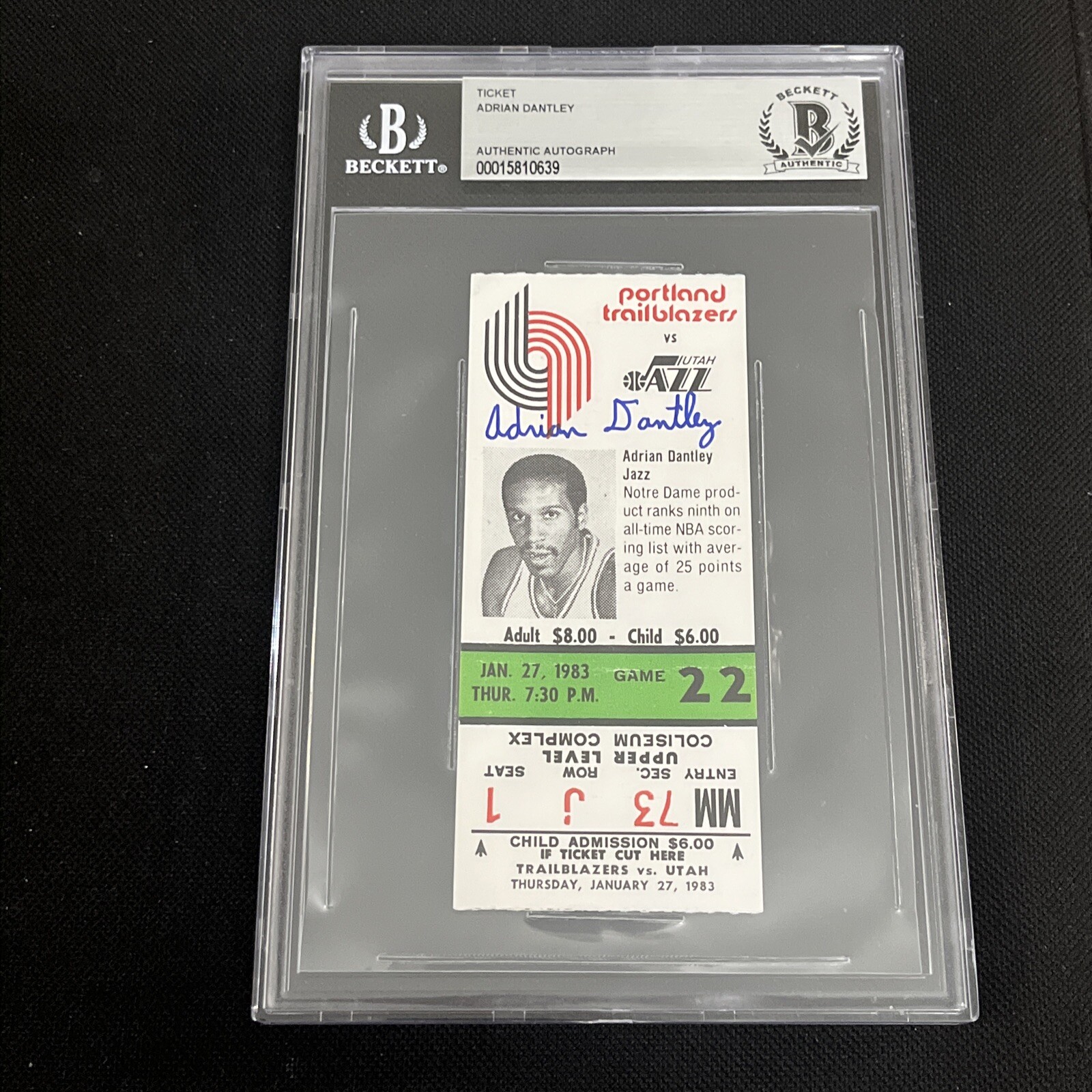 Adrian Dantley Autographed Signed Utah Jazz 1983 TICKET BECKETT BAS AUTHENTIC 