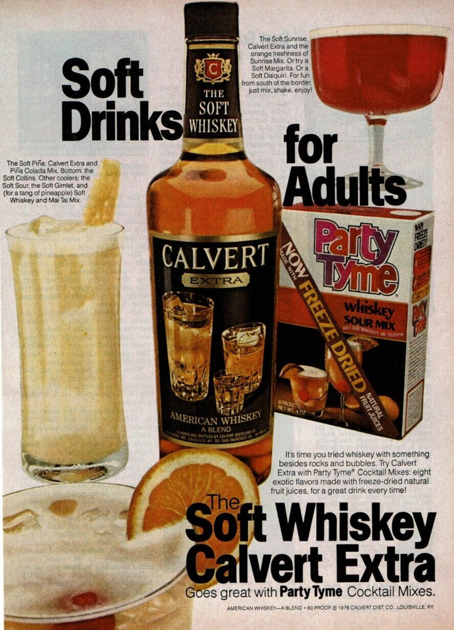 1977 Vintage Print Ad Soft Drinks for Adults The Soft Whiskey Calvert Extra