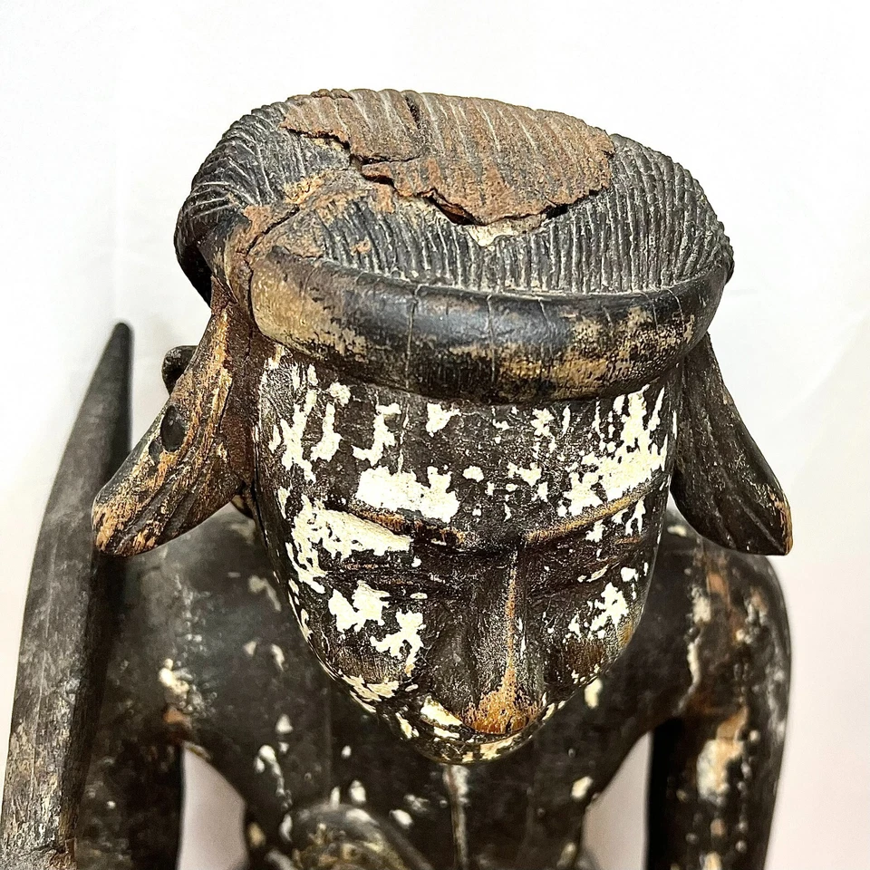 Antique Large Myanmar Burma Nat Wood Carved Figure 19th Century Thailand Temple - Image 2 of 4