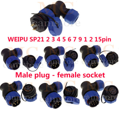 WEIPU SP21 2-15 pin Aviation Plug + Socket Cable Connector Panel Mount IP68