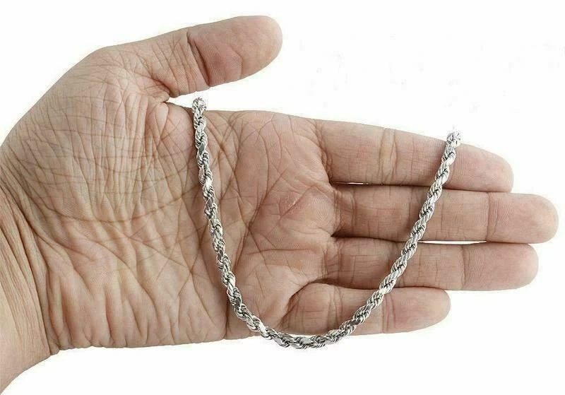 Collar de cadena de cuerda italiana de plata esterlina 925 sólida para hombre de 5 mm - corte de diamante Foto 3 de 4