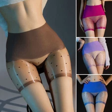 Women Sexy See-through Polka Dot Underwear Oil Shiny Glossy Panties Boxer Shorts