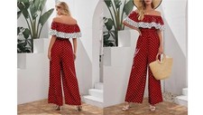 NEW  Size 4 Women Polka Dot Ruffle Off Shoulder Jumpsuit
