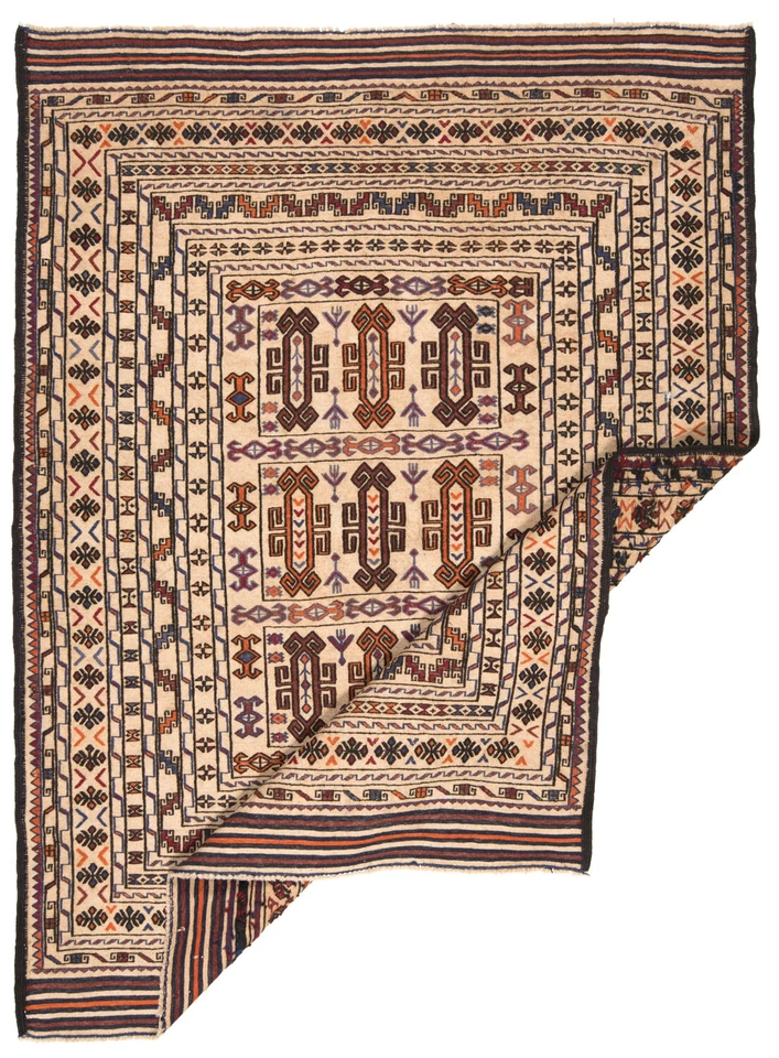 Kelim Sumach Handgewebter Orientteppich 180x132 cm-Nomadic,kilim,Soumak,Beige - Bild 2 von 4