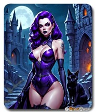 Witch Black Cat Gaming Mouse Pad / Mousepad Anime Girl Fantasy Art Gothic Gift