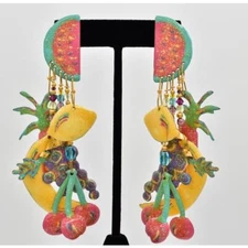Lunch At The Ritz Vintage Fruit Earrings Tropical Dangle Pastel 89 Signed BinAK