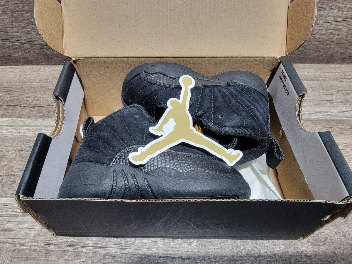 NIKE AIR JORDAN 12 RETRO (TD) BLACK-TAXI SZ 5c [850000-071] CLEAN