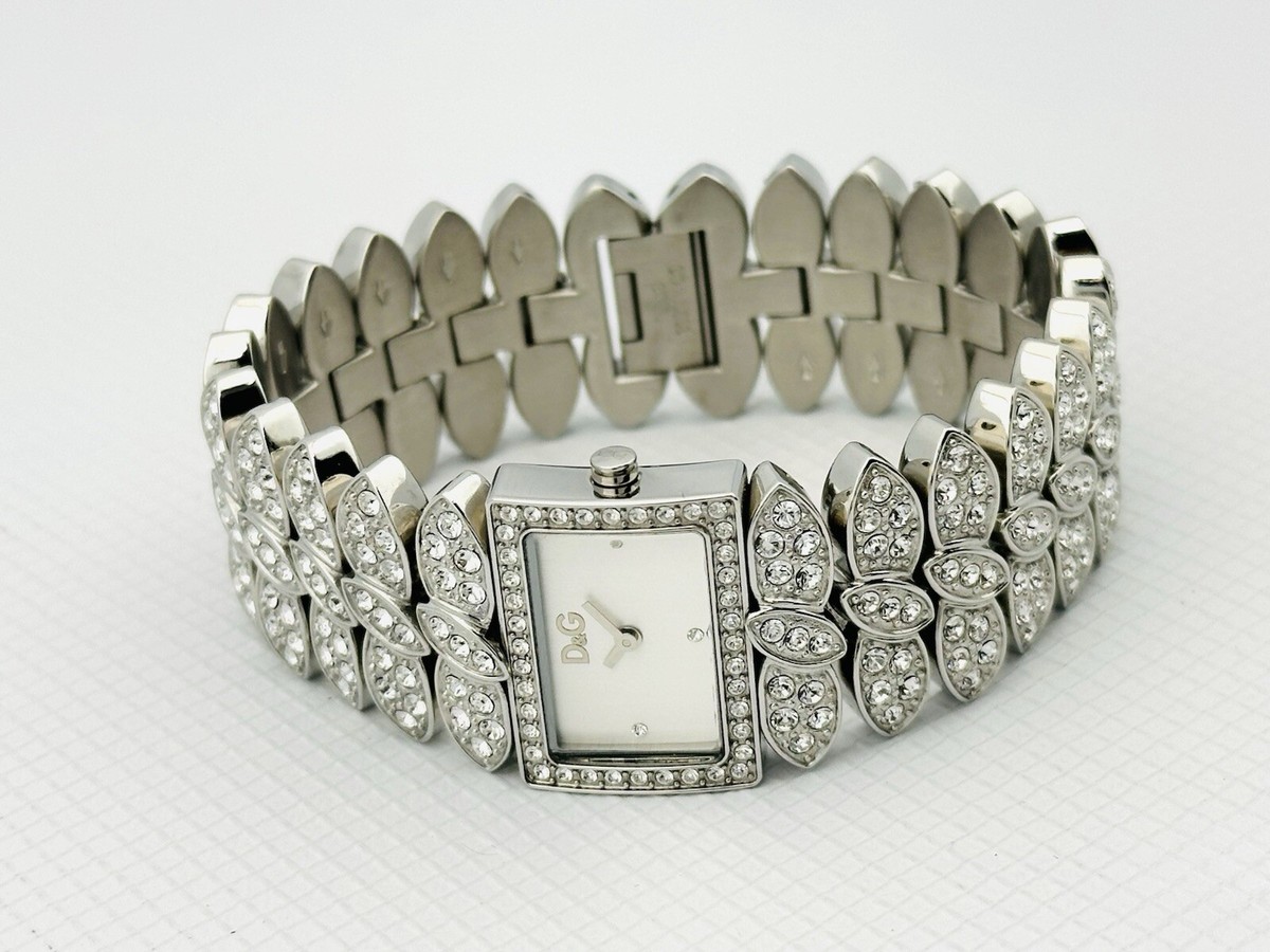 D&G Silver Crystal-Accented Bracelet Watch D&G GLORIA WHITE LEATHER AND CRYSTAL WOMENS | Mercari main image 3