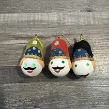 3 Vintage Christmas Ornament Flocked Nutcrackers Band Heads Japan