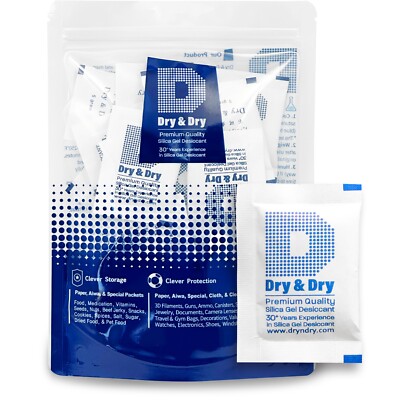 5 Gram [50 Pack] ''Dry & Dry'' Silica Gel Desiccant Packets - Rechargeable Cloth