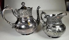 middletown plate company hard white metal  coffee tea pot Antique & Creamer