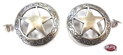 WEAVER LEATHER 2 Pack Texas Star Antique Silver Conchos 1-1/8" Screw Back Weaver New Free Ship